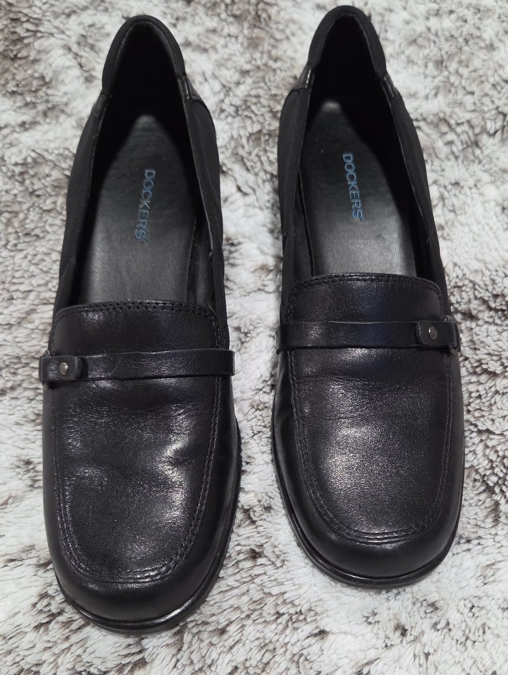 Dockers Black Leather Slip-On Loafers with Strap Detail